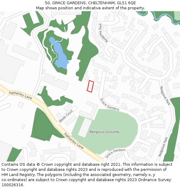 50, GRACE GARDENS, CHELTENHAM, GL51 6QE: Location map and indicative extent of plot