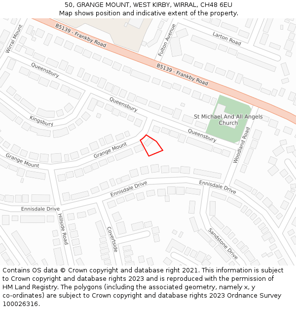 50, GRANGE MOUNT, WEST KIRBY, WIRRAL, CH48 6EU: Location map and indicative extent of plot