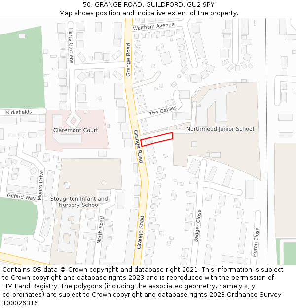 50, GRANGE ROAD, GUILDFORD, GU2 9PY: Location map and indicative extent of plot