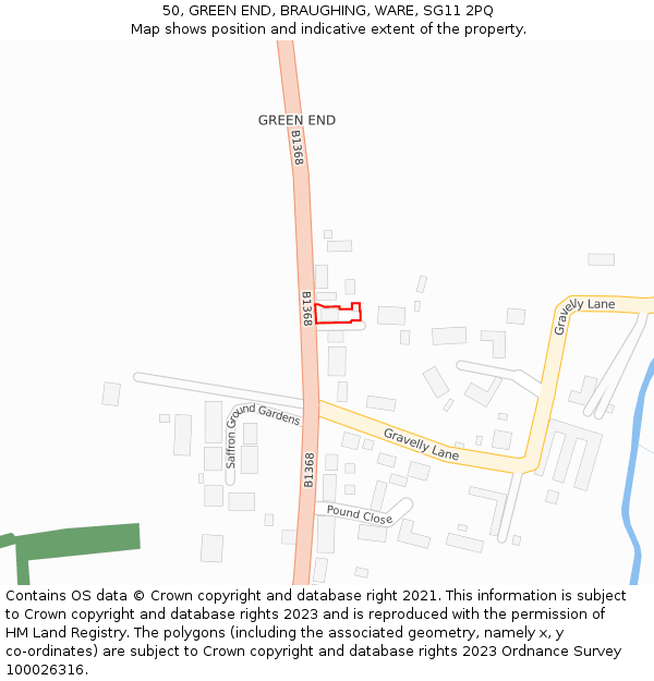 50, GREEN END, BRAUGHING, WARE, SG11 2PQ: Location map and indicative extent of plot