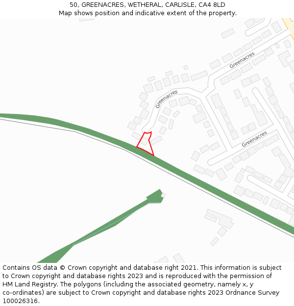 50, GREENACRES, WETHERAL, CARLISLE, CA4 8LD: Location map and indicative extent of plot