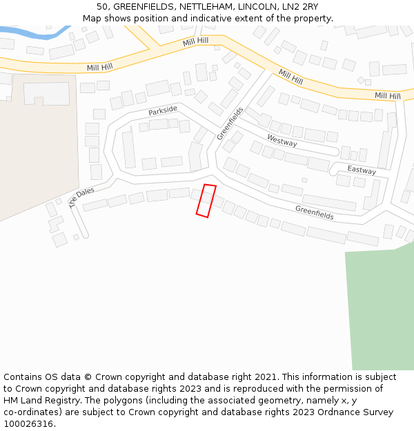 50, GREENFIELDS, NETTLEHAM, LINCOLN, LN2 2RY: Location map and indicative extent of plot