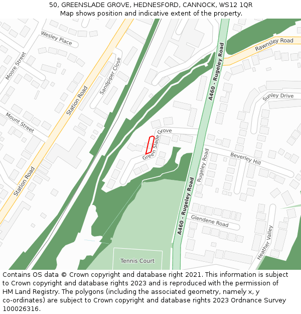 50, GREENSLADE GROVE, HEDNESFORD, CANNOCK, WS12 1QR: Location map and indicative extent of plot