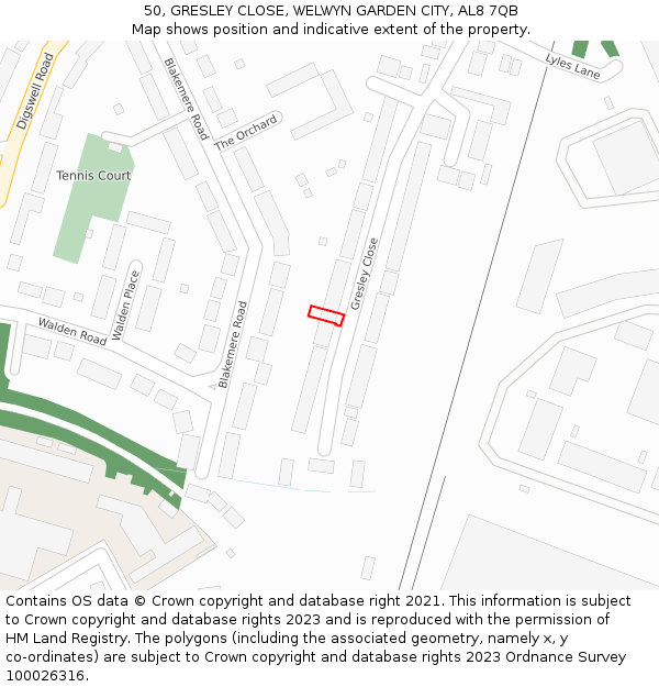 50, GRESLEY CLOSE, WELWYN GARDEN CITY, AL8 7QB: Location map and indicative extent of plot