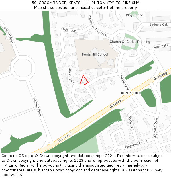 50, GROOMBRIDGE, KENTS HILL, MILTON KEYNES, MK7 6HA: Location map and indicative extent of plot