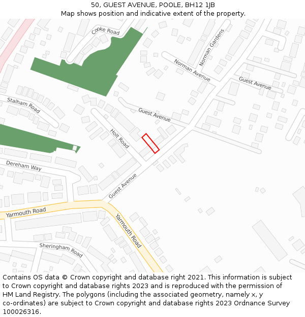 50, GUEST AVENUE, POOLE, BH12 1JB: Location map and indicative extent of plot