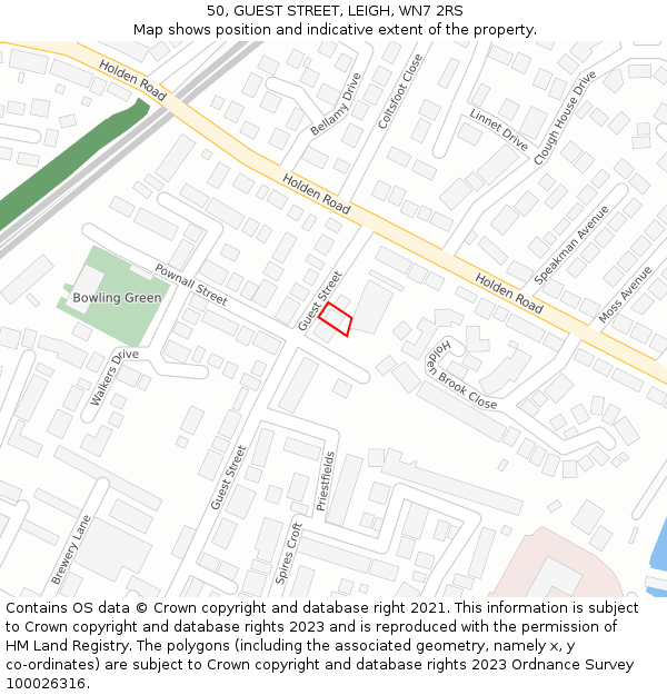 50, GUEST STREET, LEIGH, WN7 2RS: Location map and indicative extent of plot