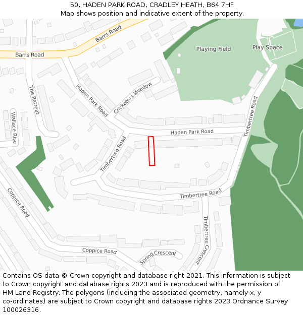 50, HADEN PARK ROAD, CRADLEY HEATH, B64 7HF: Location map and indicative extent of plot