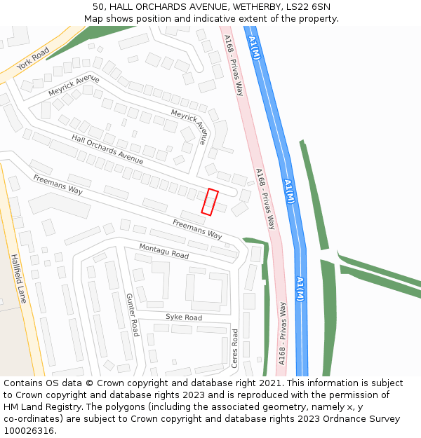 50, HALL ORCHARDS AVENUE, WETHERBY, LS22 6SN: Location map and indicative extent of plot