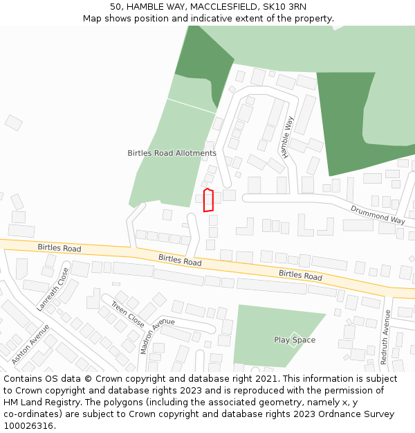 50, HAMBLE WAY, MACCLESFIELD, SK10 3RN: Location map and indicative extent of plot