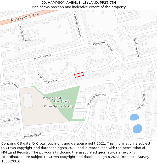 50, HAMPSON AVENUE, LEYLAND, PR25 5TH: Location map and indicative extent of plot