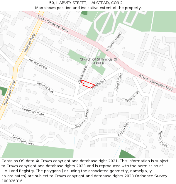 50, HARVEY STREET, HALSTEAD, CO9 2LH: Location map and indicative extent of plot