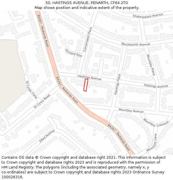 50, HASTINGS AVENUE, PENARTH, CF64 2TG: Location map and indicative extent of plot