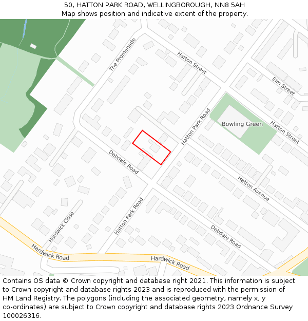 50, HATTON PARK ROAD, WELLINGBOROUGH, NN8 5AH: Location map and indicative extent of plot