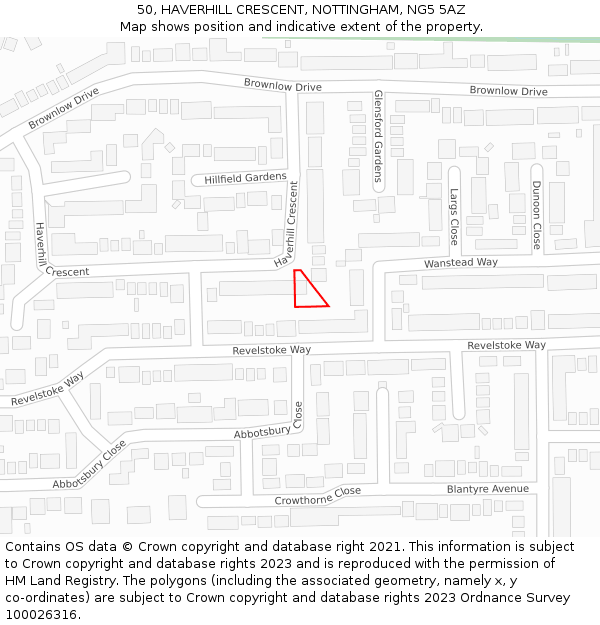 50, HAVERHILL CRESCENT, NOTTINGHAM, NG5 5AZ: Location map and indicative extent of plot