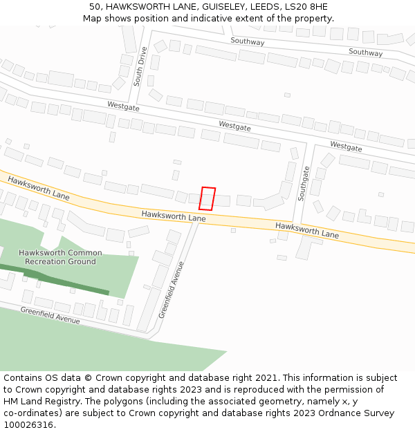 50, HAWKSWORTH LANE, GUISELEY, LEEDS, LS20 8HE: Location map and indicative extent of plot