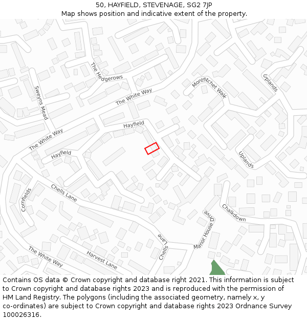 50, HAYFIELD, STEVENAGE, SG2 7JP: Location map and indicative extent of plot