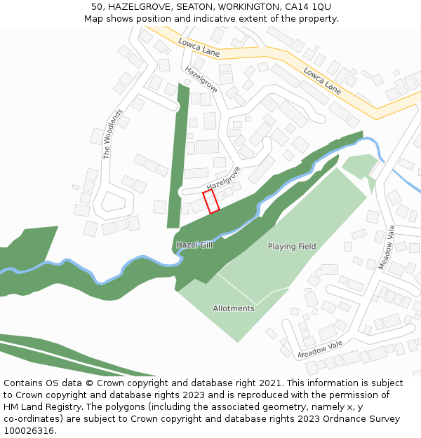50, HAZELGROVE, SEATON, WORKINGTON, CA14 1QU: Location map and indicative extent of plot