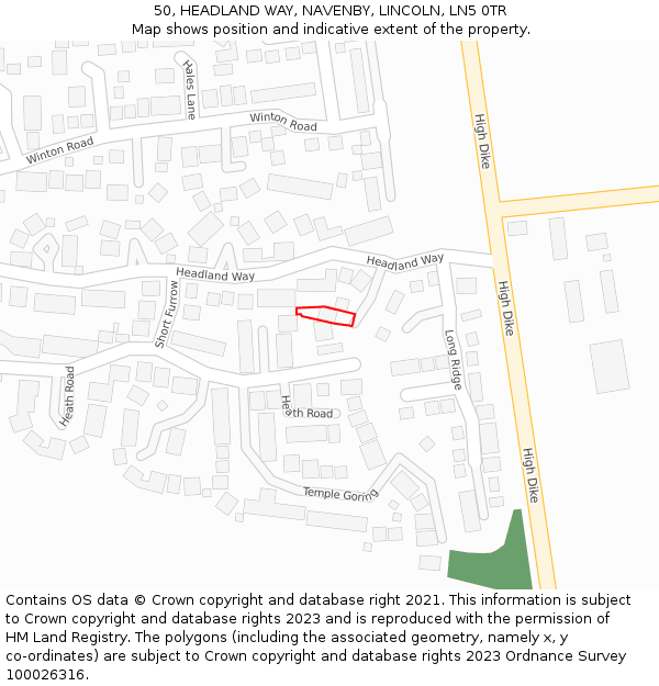 50, HEADLAND WAY, NAVENBY, LINCOLN, LN5 0TR: Location map and indicative extent of plot