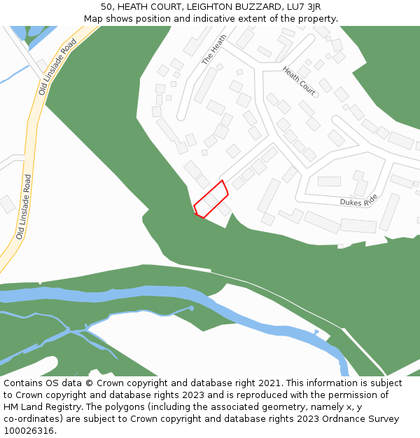 50, HEATH COURT, LEIGHTON BUZZARD, LU7 3JR: Location map and indicative extent of plot