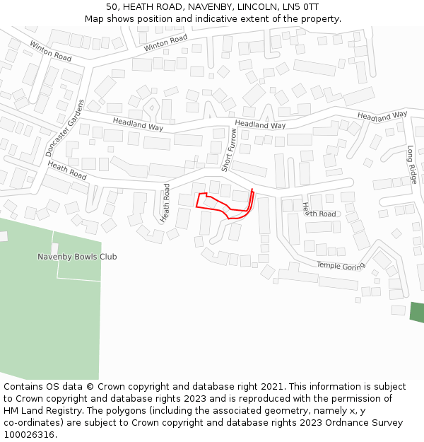 50, HEATH ROAD, NAVENBY, LINCOLN, LN5 0TT: Location map and indicative extent of plot