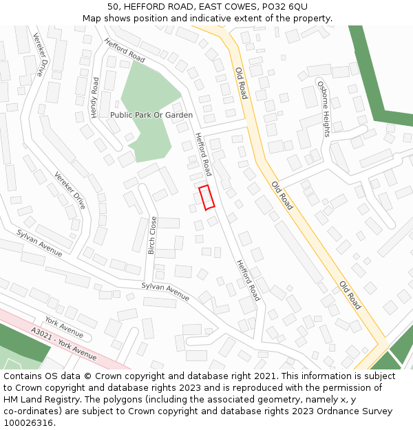 50, HEFFORD ROAD, EAST COWES, PO32 6QU: Location map and indicative extent of plot