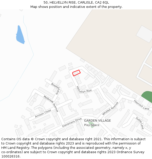 50, HELVELLYN RISE, CARLISLE, CA2 6QL: Location map and indicative extent of plot