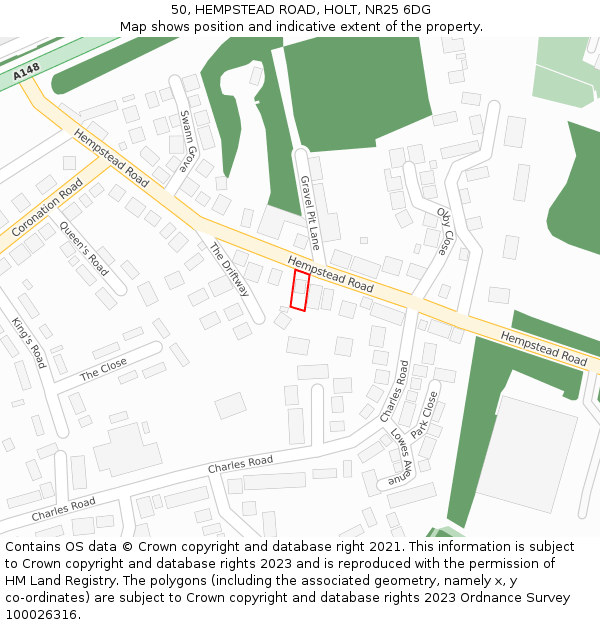 50, HEMPSTEAD ROAD, HOLT, NR25 6DG: Location map and indicative extent of plot