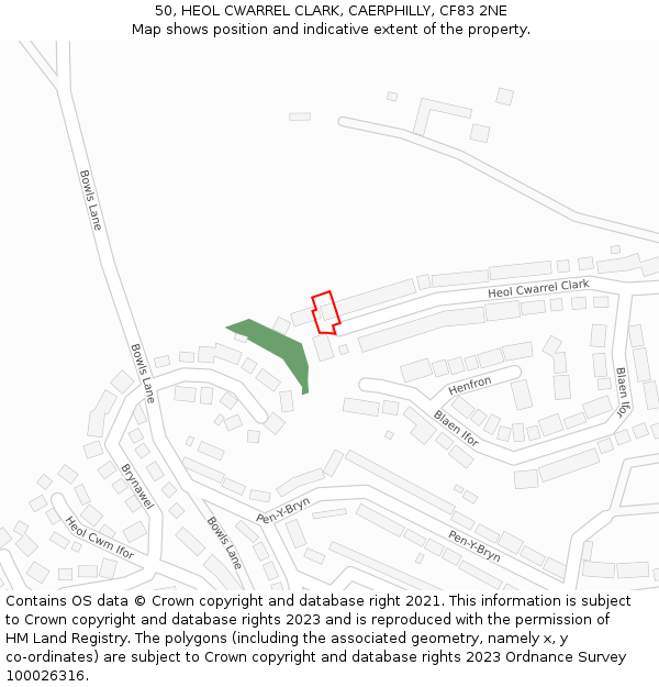 50, HEOL CWARREL CLARK, CAERPHILLY, CF83 2NE: Location map and indicative extent of plot