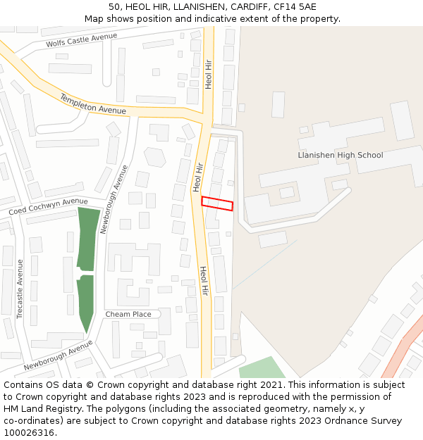 50, HEOL HIR, LLANISHEN, CARDIFF, CF14 5AE: Location map and indicative extent of plot