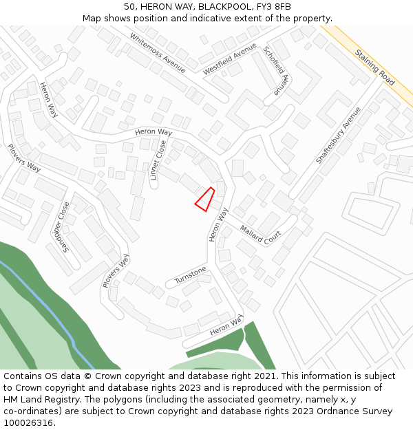 50, HERON WAY, BLACKPOOL, FY3 8FB: Location map and indicative extent of plot