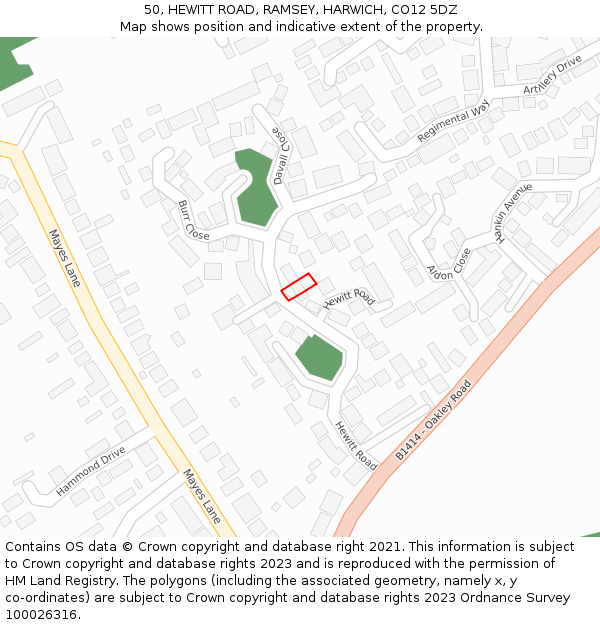 50, HEWITT ROAD, RAMSEY, HARWICH, CO12 5DZ: Location map and indicative extent of plot