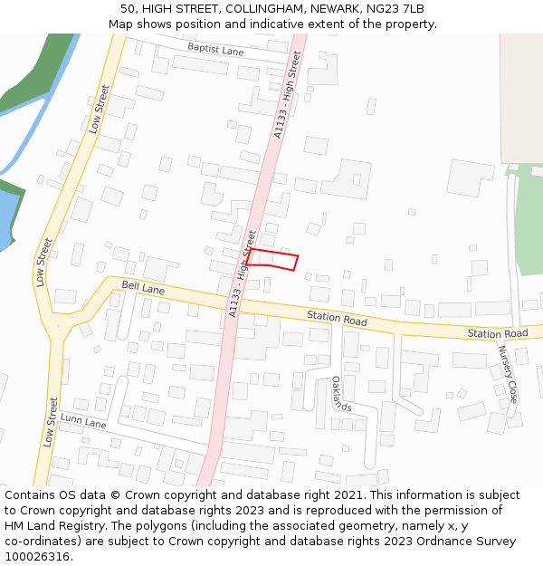 50, HIGH STREET, COLLINGHAM, NEWARK, NG23 7LB: Location map and indicative extent of plot