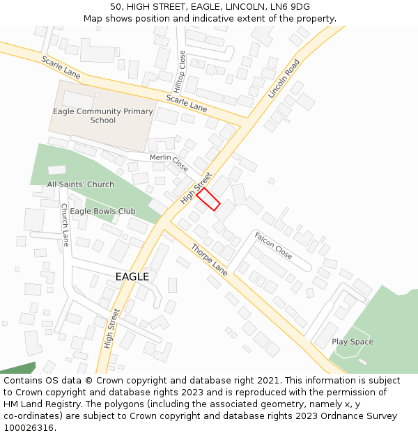 50, HIGH STREET, EAGLE, LINCOLN, LN6 9DG: Location map and indicative extent of plot