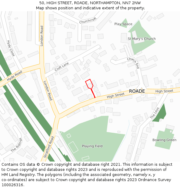50, HIGH STREET, ROADE, NORTHAMPTON, NN7 2NW: Location map and indicative extent of plot