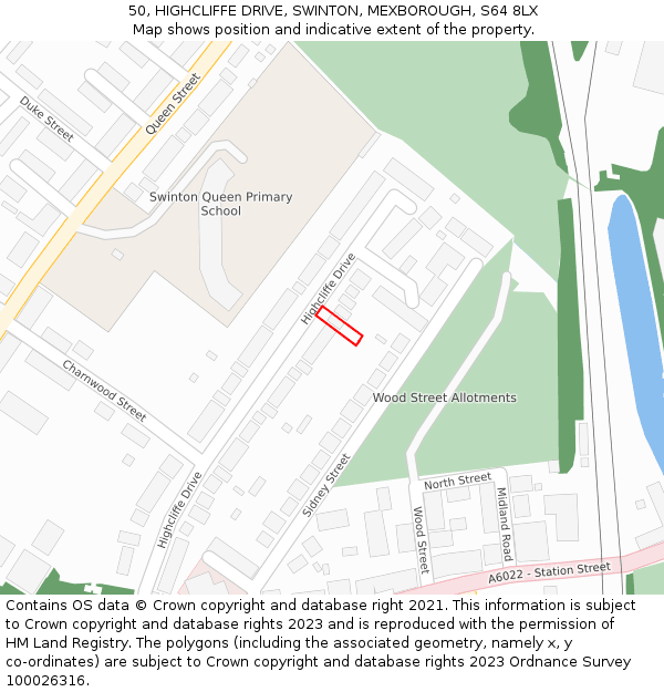 50, HIGHCLIFFE DRIVE, SWINTON, MEXBOROUGH, S64 8LX: Location map and indicative extent of plot