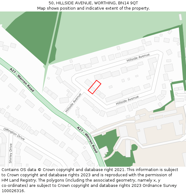 50, HILLSIDE AVENUE, WORTHING, BN14 9QT: Location map and indicative extent of plot