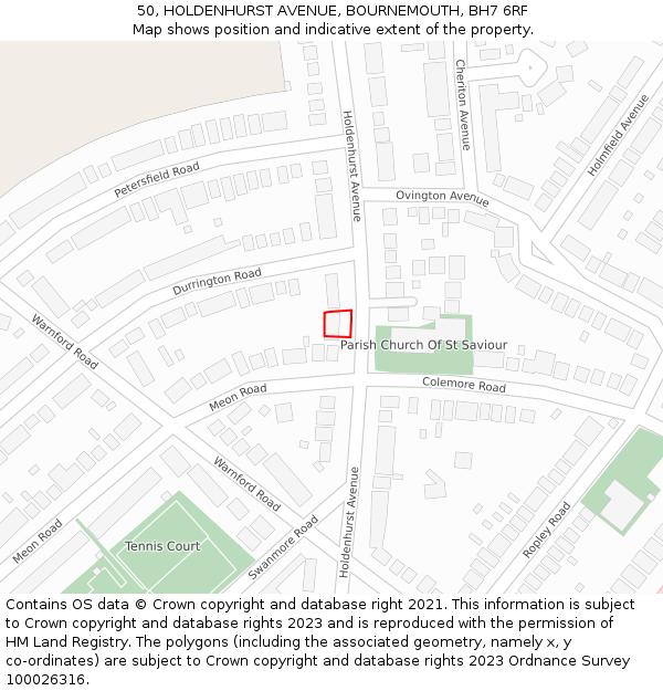 50, HOLDENHURST AVENUE, BOURNEMOUTH, BH7 6RF: Location map and indicative extent of plot