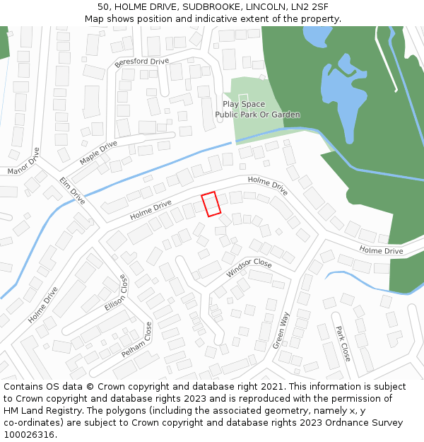 50, HOLME DRIVE, SUDBROOKE, LINCOLN, LN2 2SF: Location map and indicative extent of plot