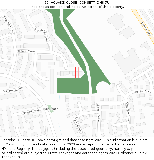 50, HOLWICK CLOSE, CONSETT, DH8 7UJ: Location map and indicative extent of plot