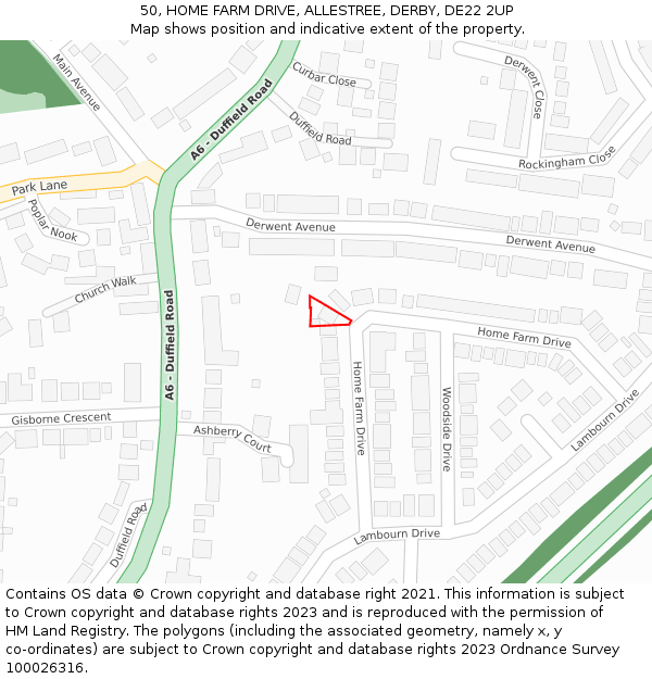 50, HOME FARM DRIVE, ALLESTREE, DERBY, DE22 2UP: Location map and indicative extent of plot