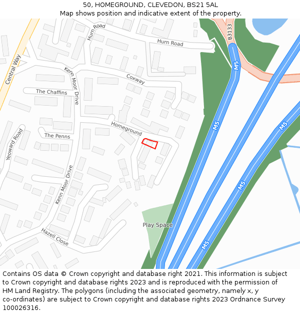 50, HOMEGROUND, CLEVEDON, BS21 5AL: Location map and indicative extent of plot