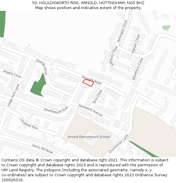 50, HOULDSWORTH RISE, ARNOLD, NOTTINGHAM, NG5 8HZ: Location map and indicative extent of plot