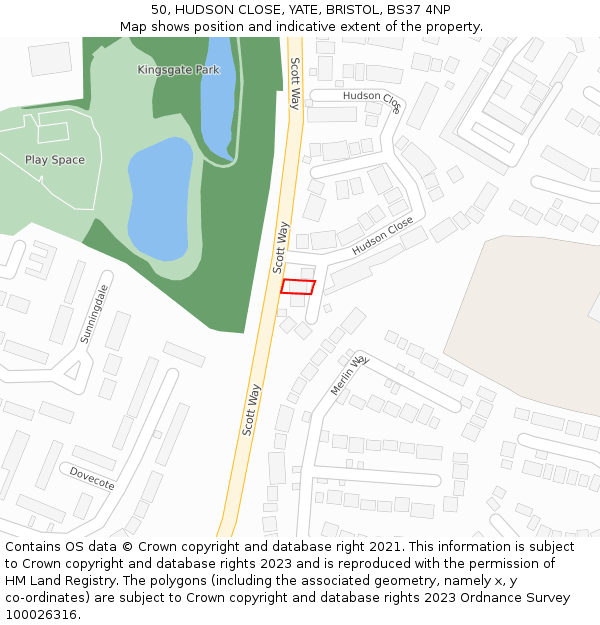 50, HUDSON CLOSE, YATE, BRISTOL, BS37 4NP: Location map and indicative extent of plot