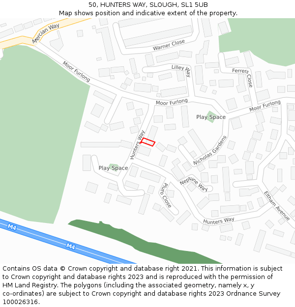 50, HUNTERS WAY, SLOUGH, SL1 5UB: Location map and indicative extent of plot