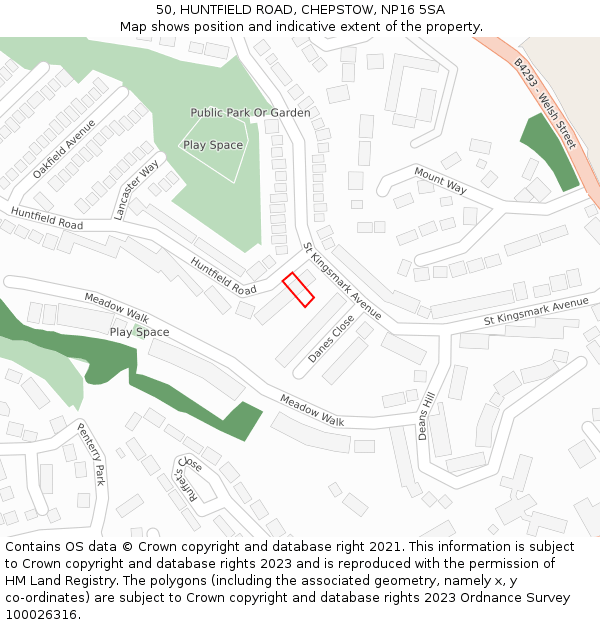 50, HUNTFIELD ROAD, CHEPSTOW, NP16 5SA: Location map and indicative extent of plot