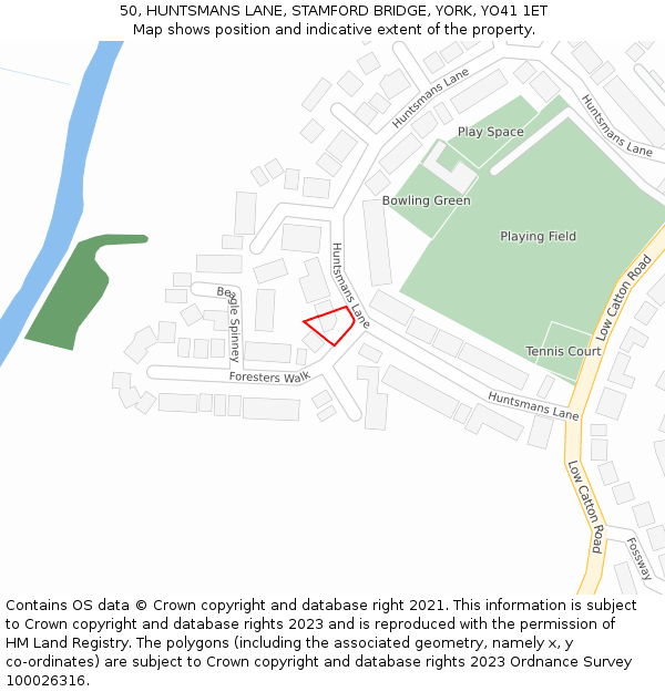 50, HUNTSMANS LANE, STAMFORD BRIDGE, YORK, YO41 1ET: Location map and indicative extent of plot