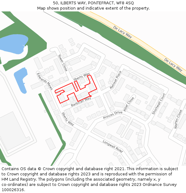 50, ILBERTS WAY, PONTEFRACT, WF8 4SQ: Location map and indicative extent of plot