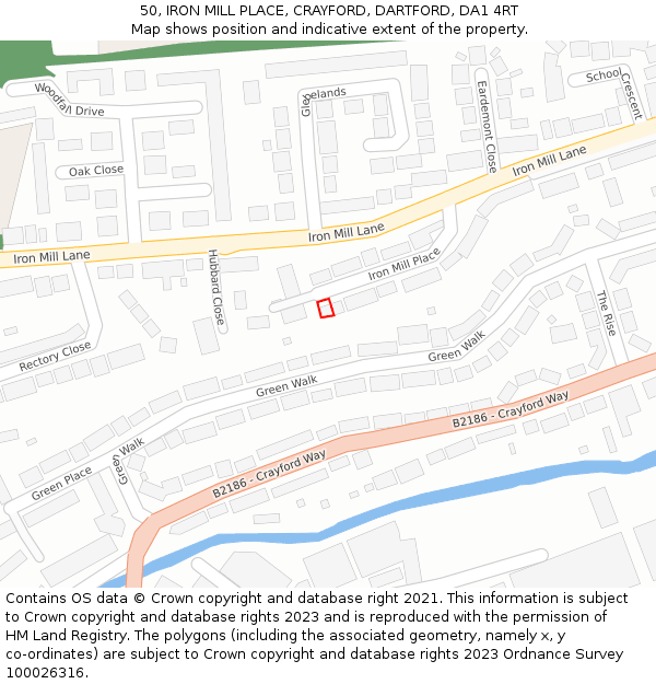 50, IRON MILL PLACE, CRAYFORD, DARTFORD, DA1 4RT: Location map and indicative extent of plot