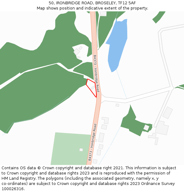 50, IRONBRIDGE ROAD, BROSELEY, TF12 5AF: Location map and indicative extent of plot